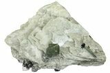 Green, Hedenbergite Included Quartz on Calcite - Mongolia #163991-3